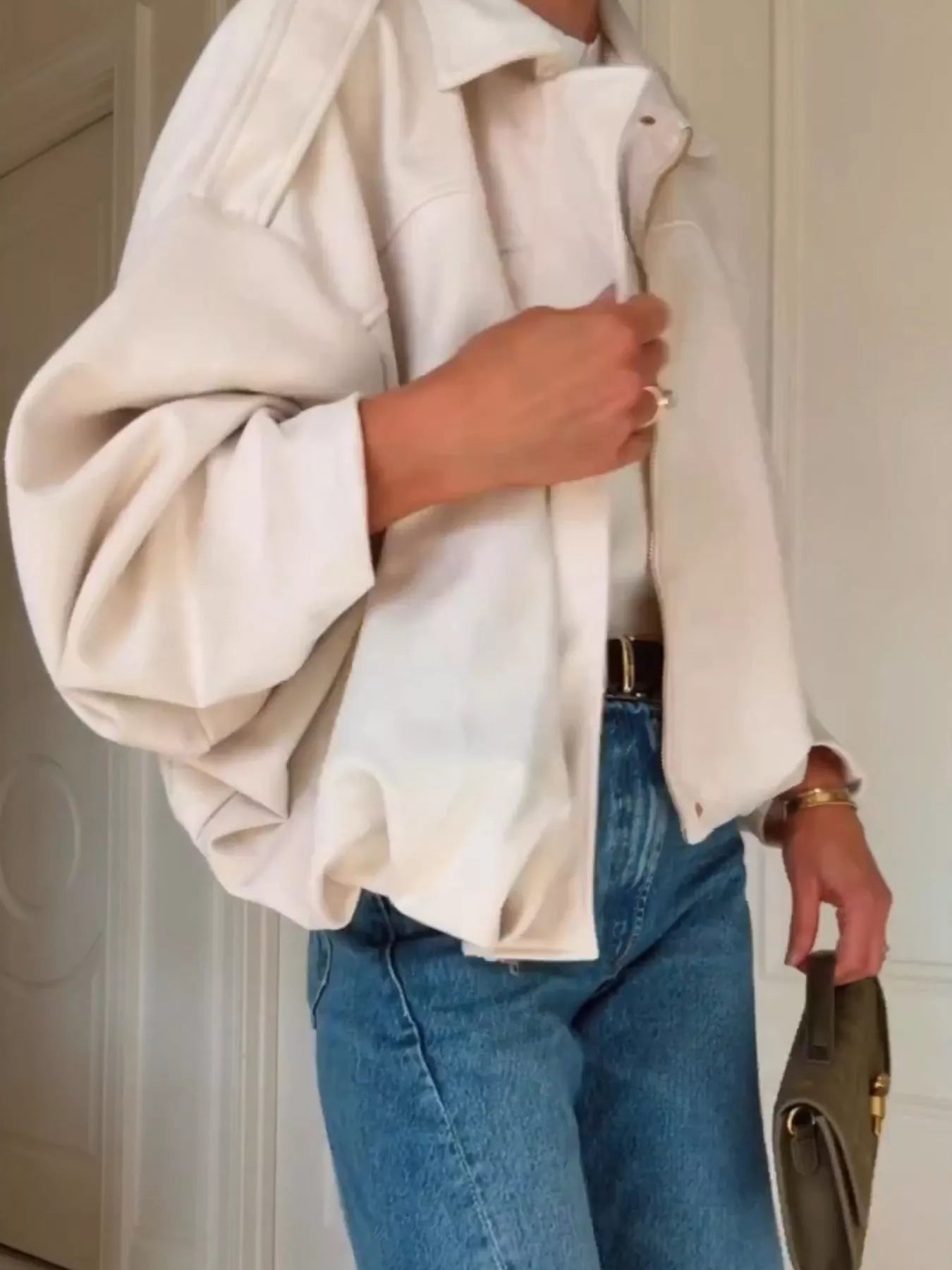 Zip Up Dropped Shoulder Suede Jacket OutfitFlow