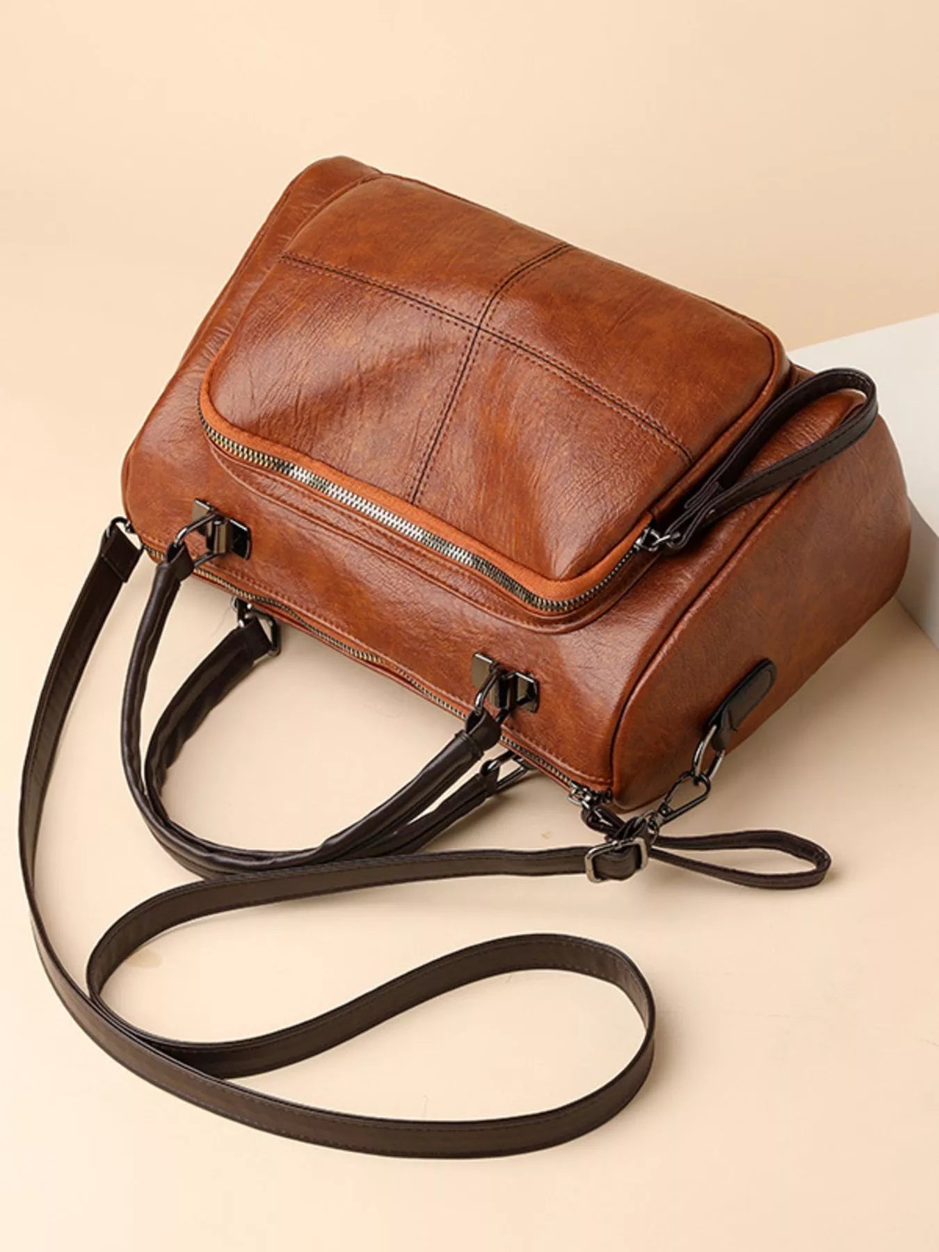 Vintage Style Leather Crossbody Bag OutfitFlow
