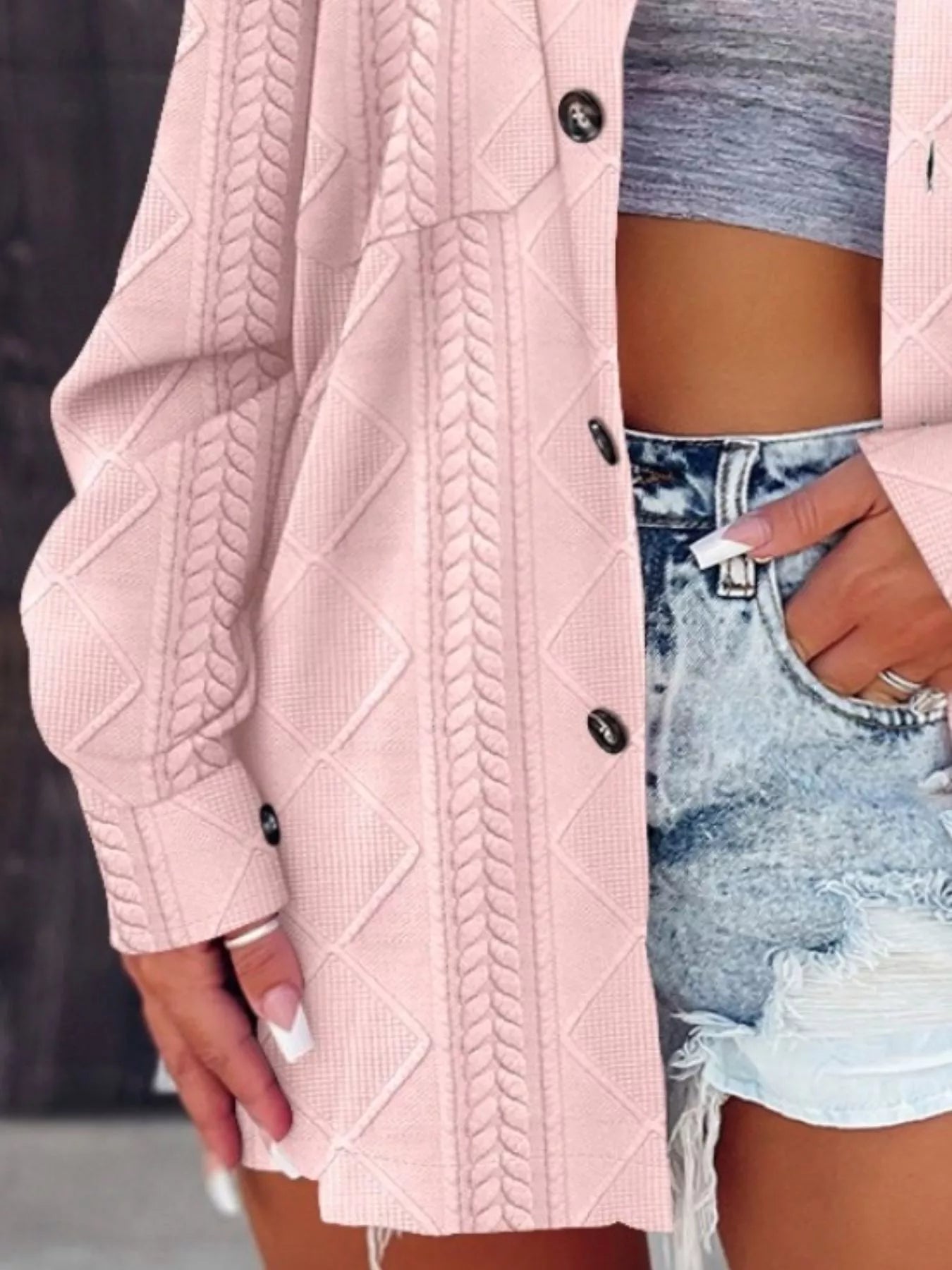 Button-Up Long Sleeve Oversized Jacket Trendsi