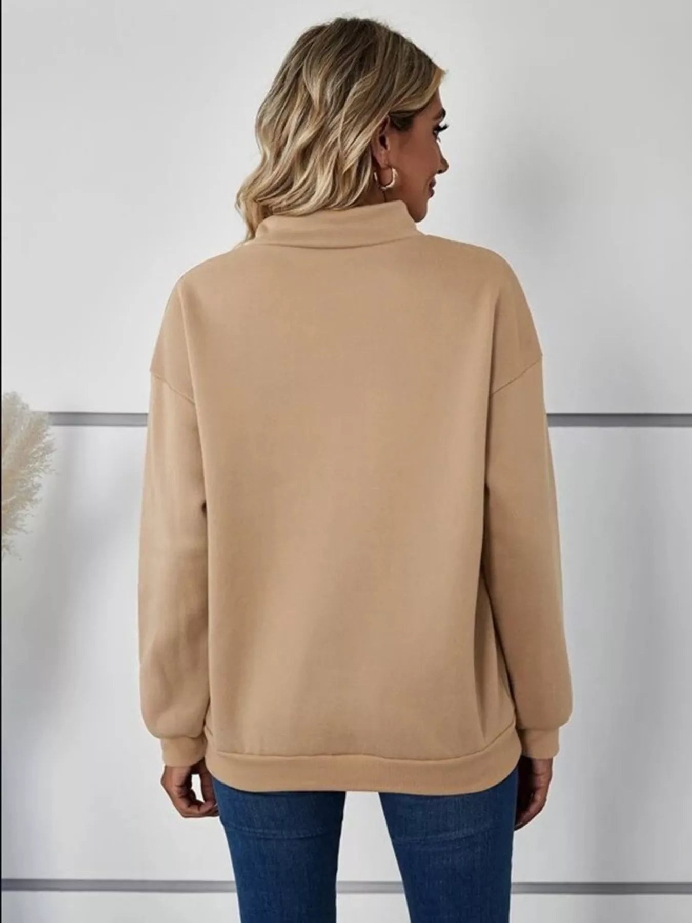 Zip-Up Collar Sweatshirt with Pocket OutfitFlow