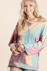 BiBi Tie Dye Print French Terry Sweatshirt OutfitFlow