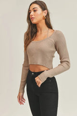 MABLE Long Sleeve Crop Sweater Top and Inner Bra Set OutfitFlow