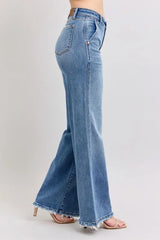 Judy Blue Full Size Raw Hem Wide Leg Jeans Plus Size OutfitFlow