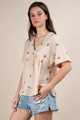 VERY J Flower Embroidered Woven Blouse OutfitFlow