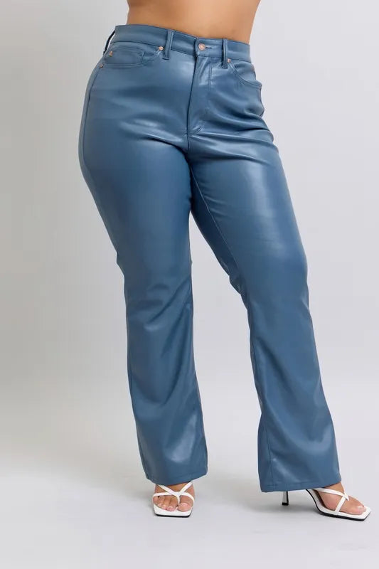 Judy Blue Full Size High Waist Tummy Control Faux Leather Bootcut Pants Plus Size OutfitFlow
