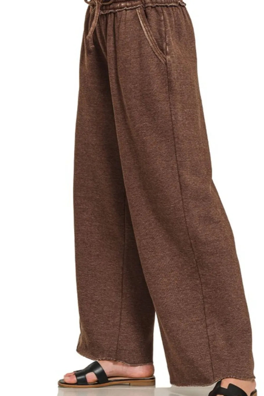 Zenana Acid Wash Fleece Palazzo Sweatpants with Pockets OutfitFlow