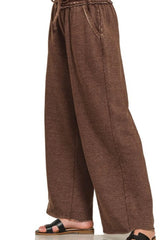 Zenana Acid Wash Fleece Palazzo Sweatpants with Pockets OutfitFlow