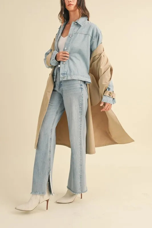 MABLE Layered Look Trench Coat With Denim Jacket Trendsi