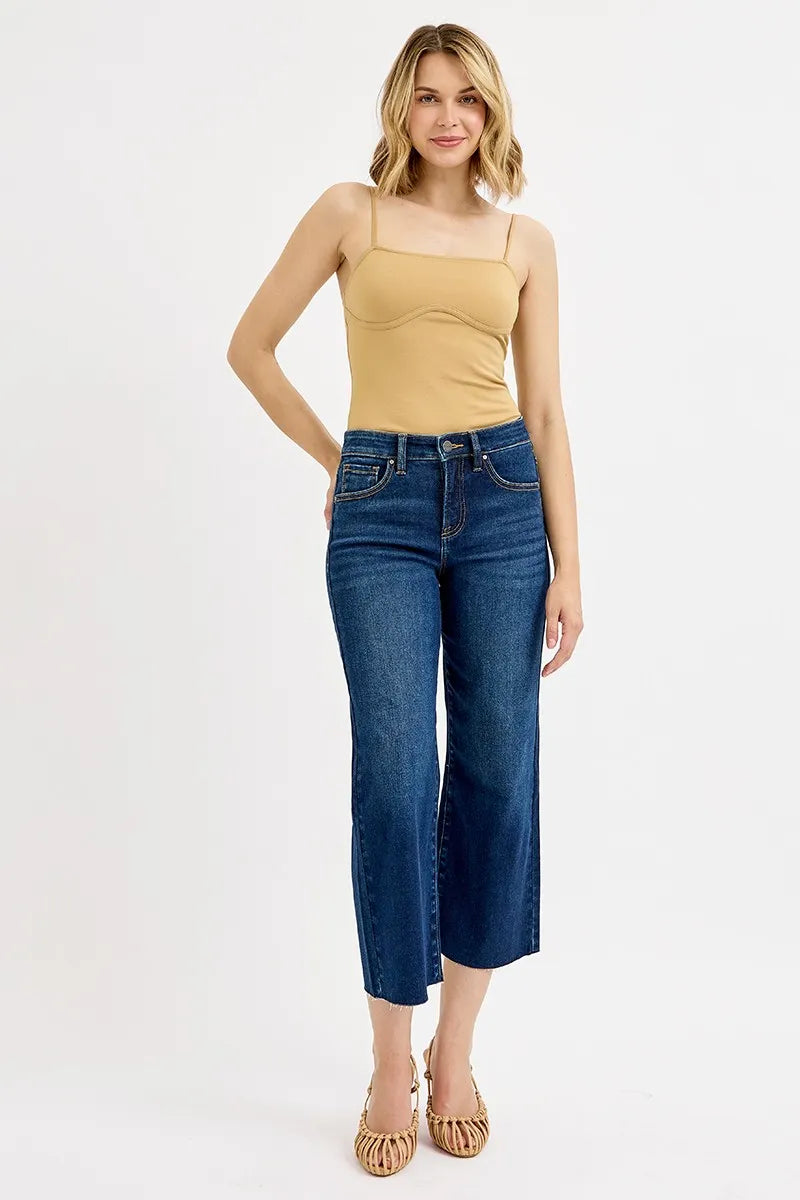 RISEN Full Size Tummy Control High Rise Crop Wide Jeans Plus Size OutfitFlow