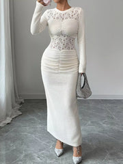 Lace Panel Ruched Bodycon Maxi Dress Trendsi