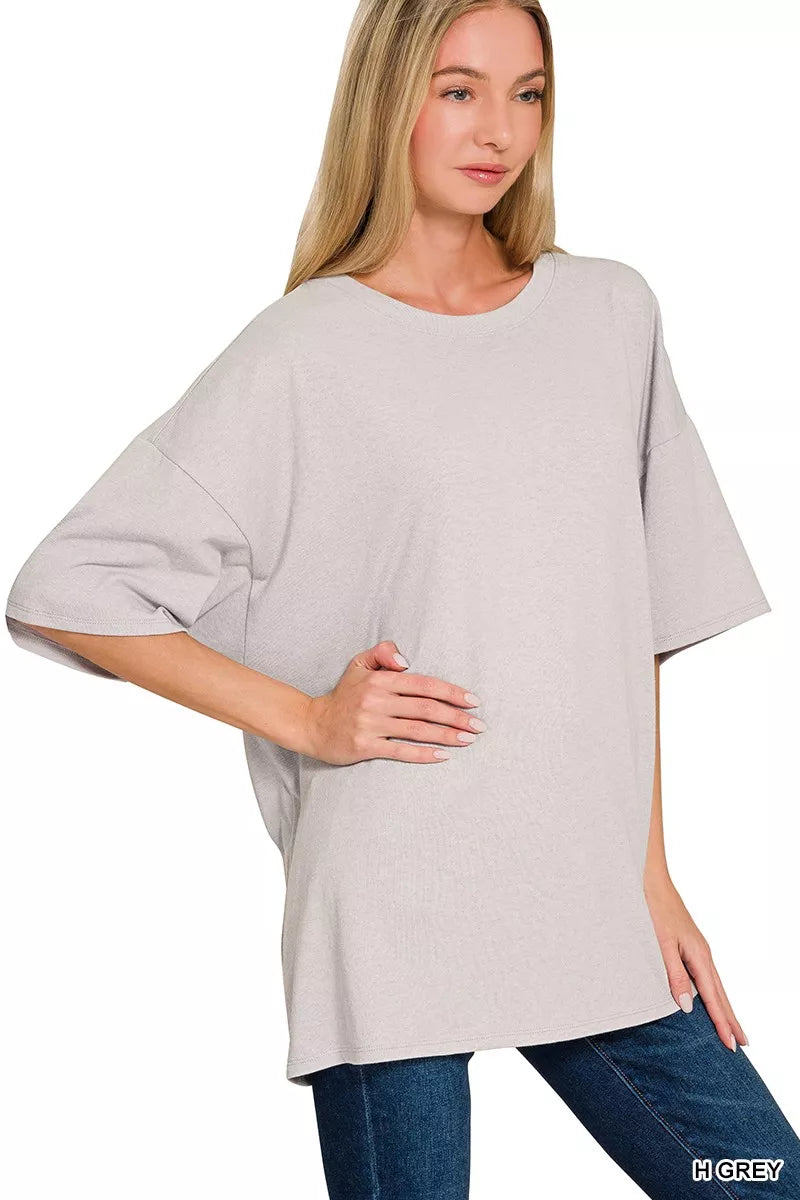 Zenana Cotton Short Sleeve Oversized Tunic Tee H GREY OutfitFlow
