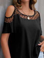 Cold Shoulder Mesh Polka Dot Top OutfitFlow