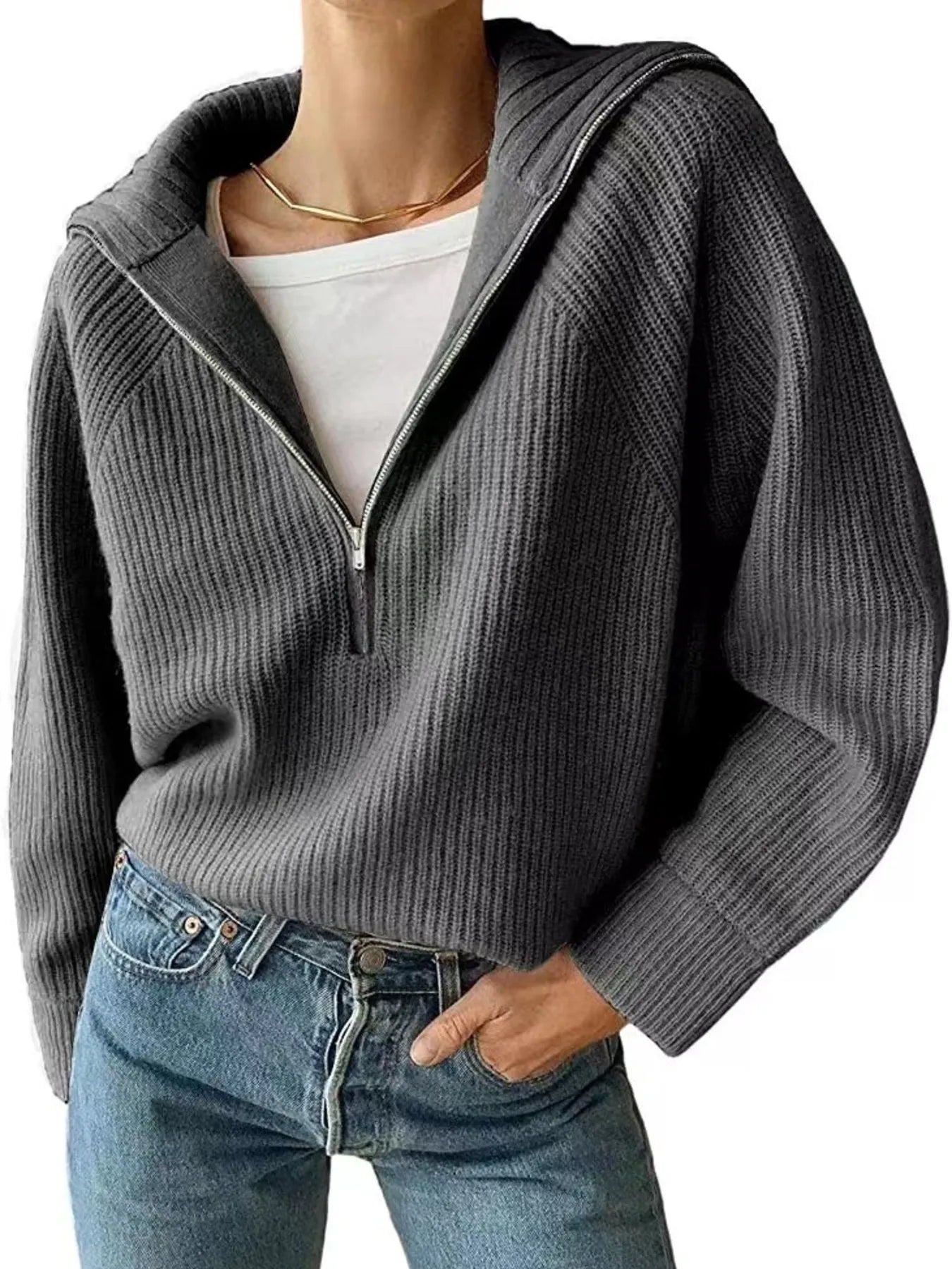 Half-Zip Long Sleeve Sweater OutfitFlow