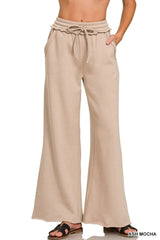 Zenana Fleece Exposed Seam Wide Leg Sweatpants OutfitFlow