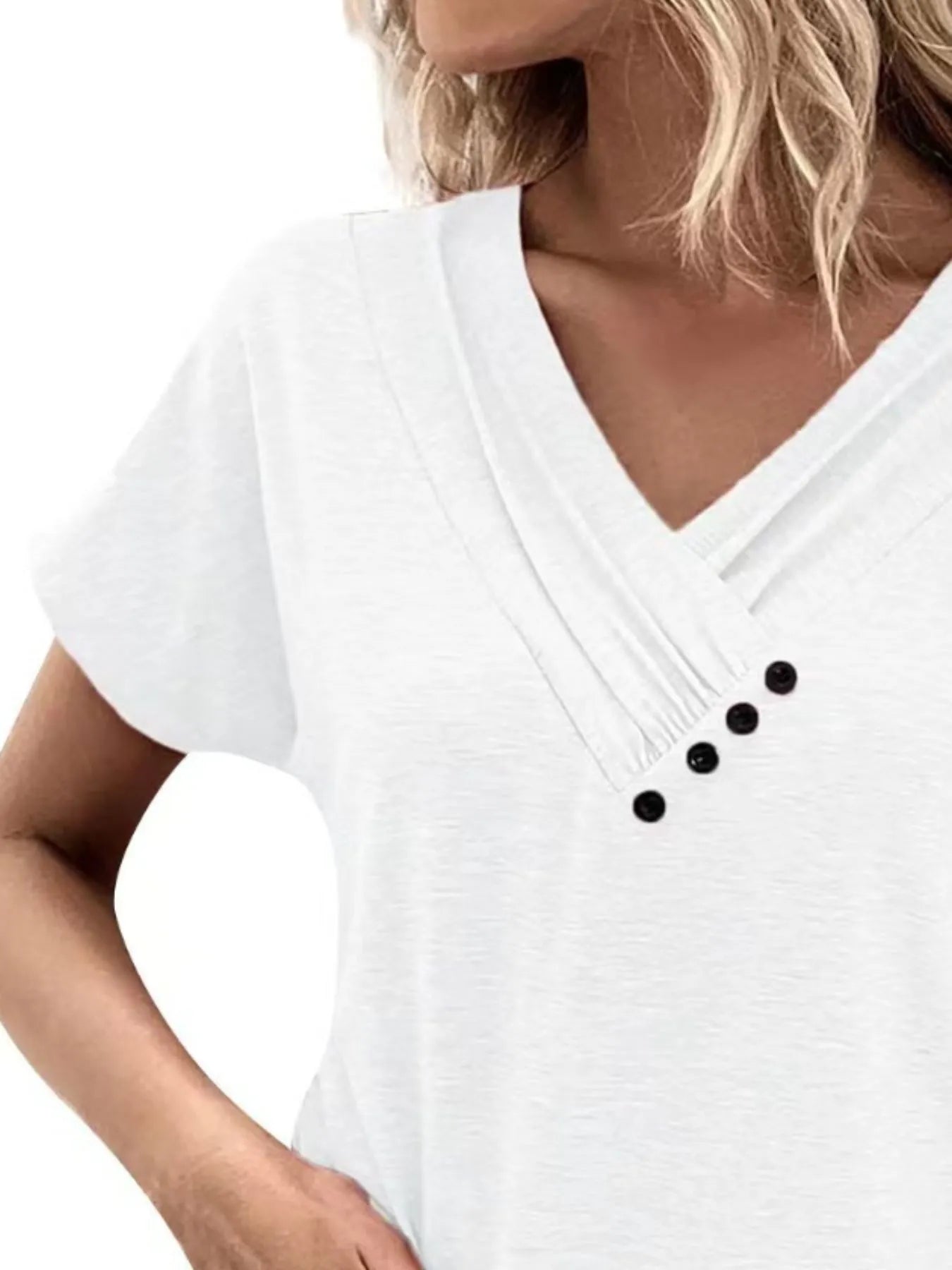 Decor Button Short Sleeve T-Shirt OutfitFlow