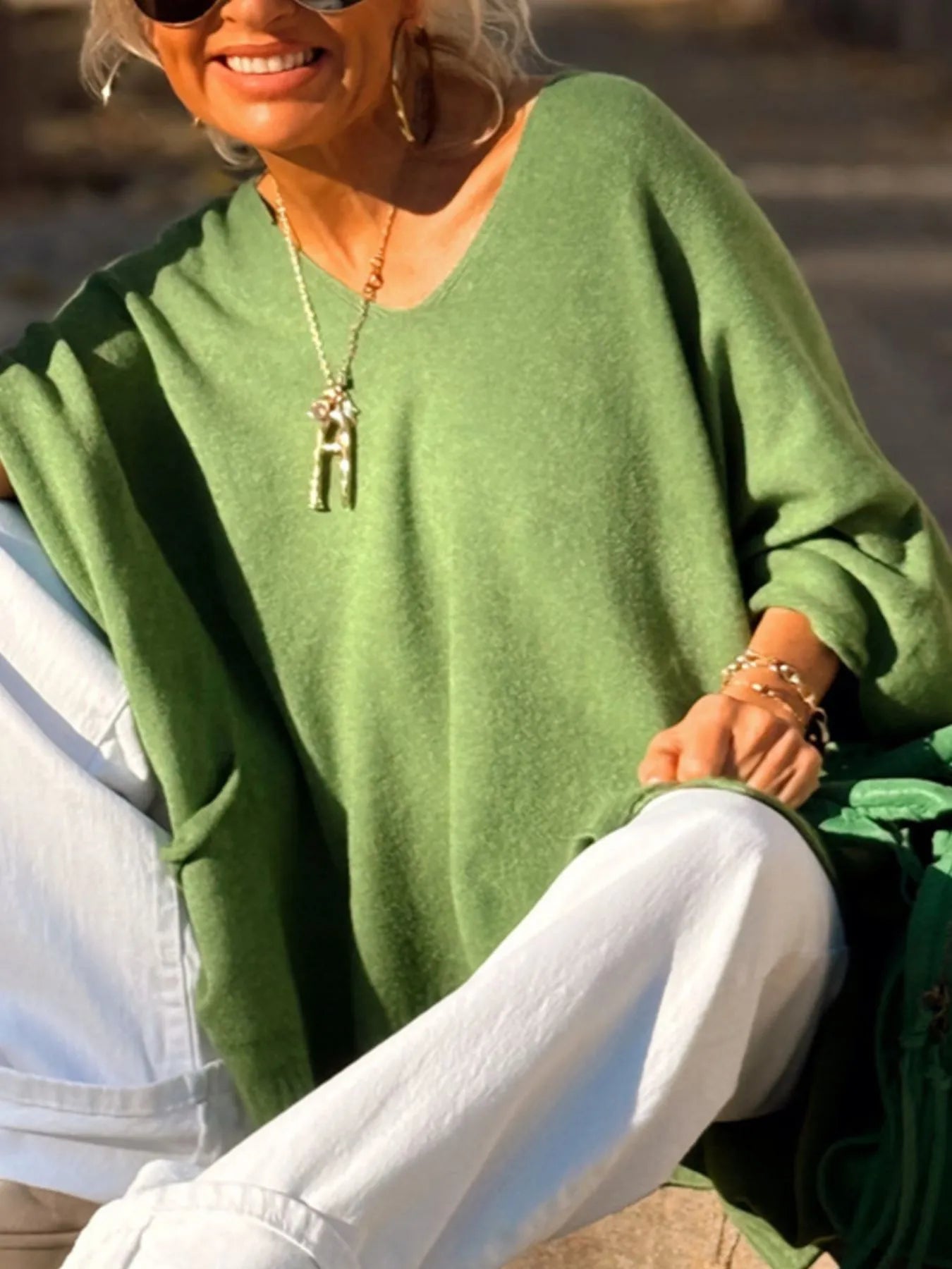 Ribbed Hem V-Neck Sweater OutfitFlow