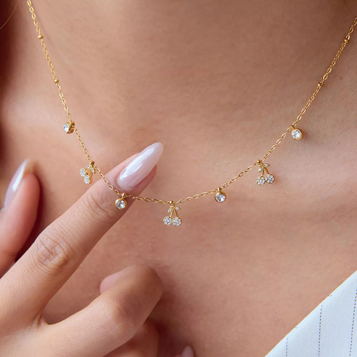 18K Gold-Plated Zircon Cherry Necklace OutfitFlow