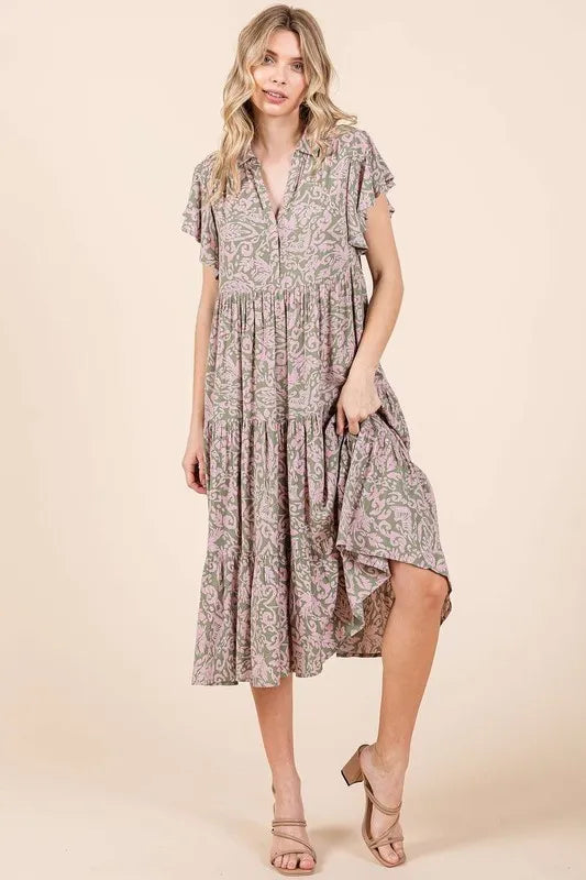 Mittoshop Abstract Print Ruffle Tier Midi Dress OutfitFlow