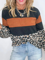Leopard Print Patchwork Long Sleeve Blouse OutfitFlow