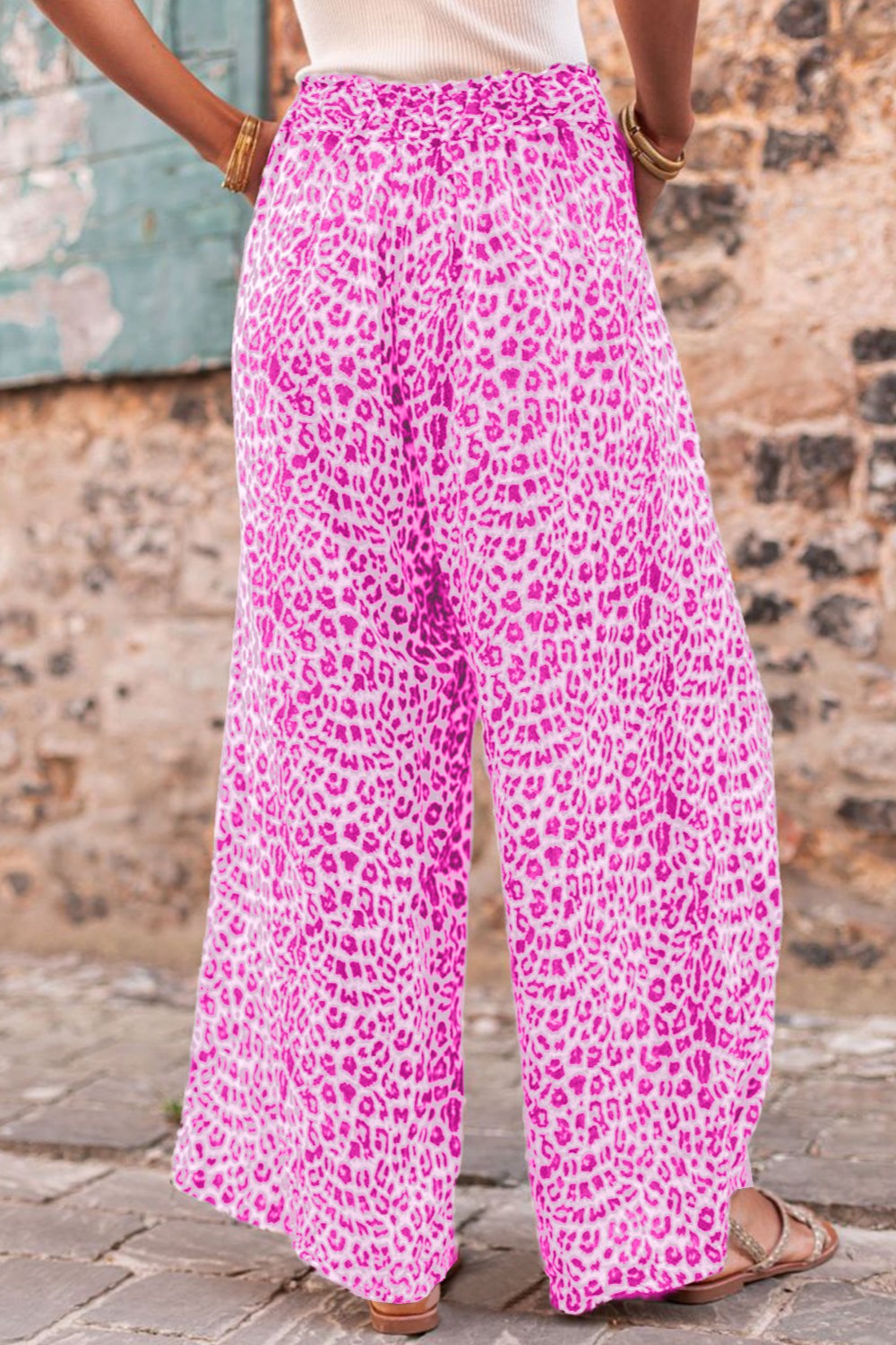 Outfit Flow - Leopard Drawstring Wide Leg Pants