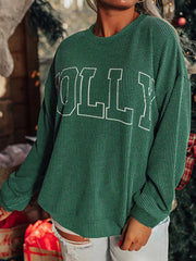 Holly Letter Round Neck Sweatshirt Trendsi