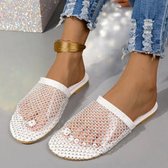 Round Toe Flats Sandals White OutfitFlow