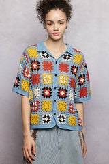 POL Crochet Short Sleeve Relaxed Fit Shirt Trendsi