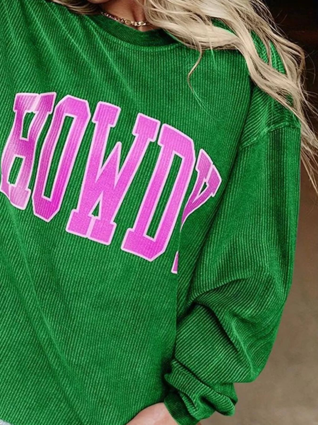 Full Size Howdy Round Neck Oversized Sweatshirt Plus Size OutfitFlow