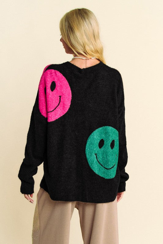 Outfit Flow - Davi & Dani Contrast Smile Round Neck Oversize Sweater