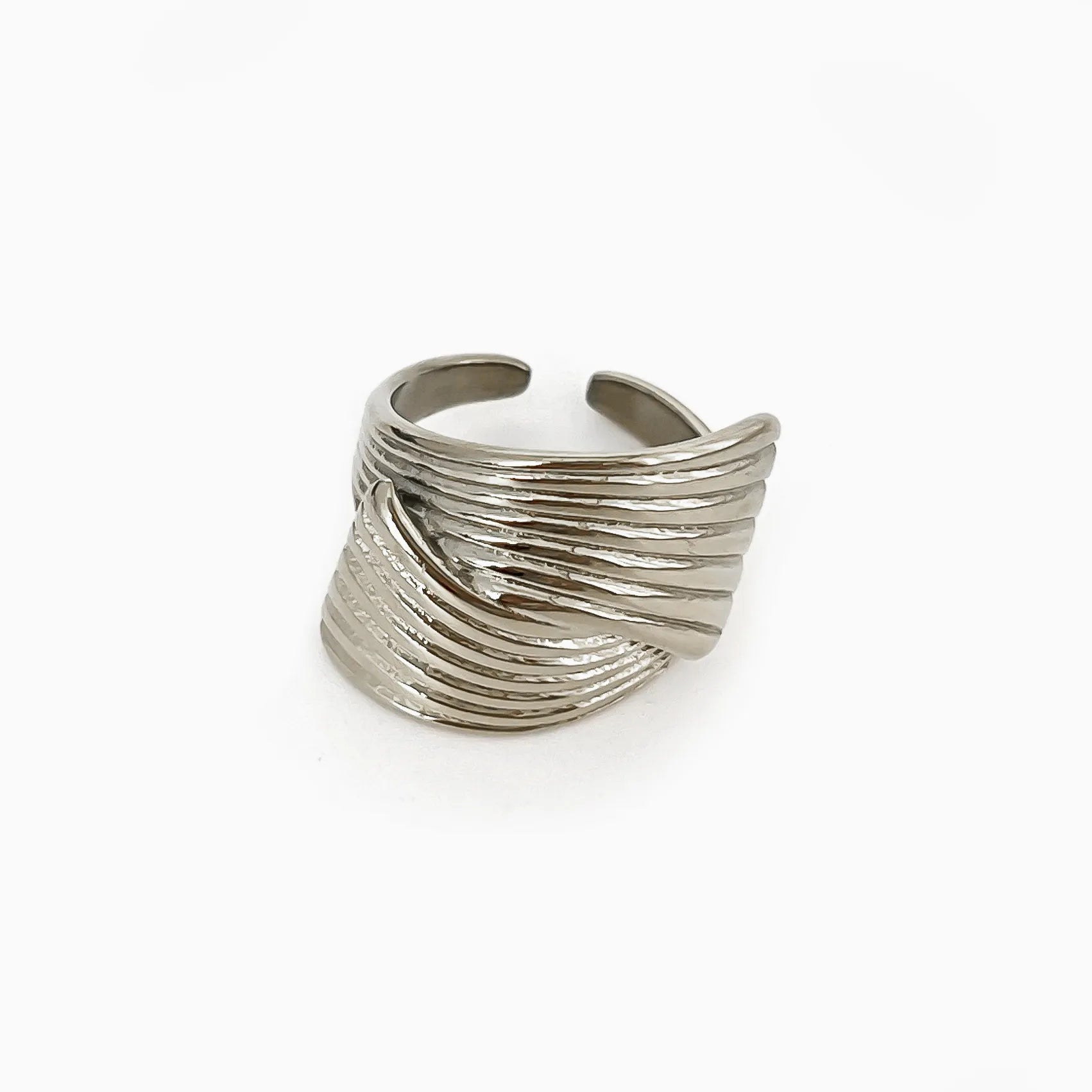 2-Piece Stainless Steel Textured Wave Ring OutfitFlow