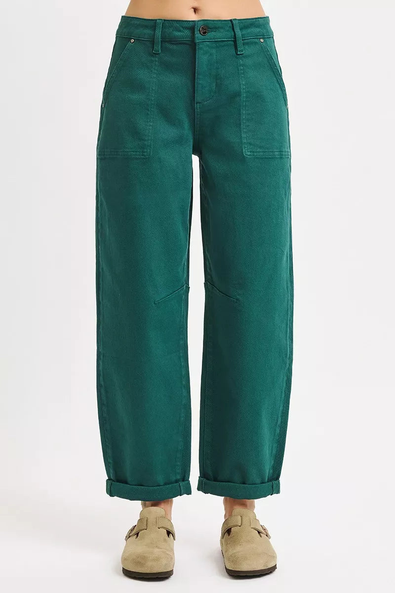 RISEN High Rise Ankle Cuffed Barrel Pants OutfitFlow