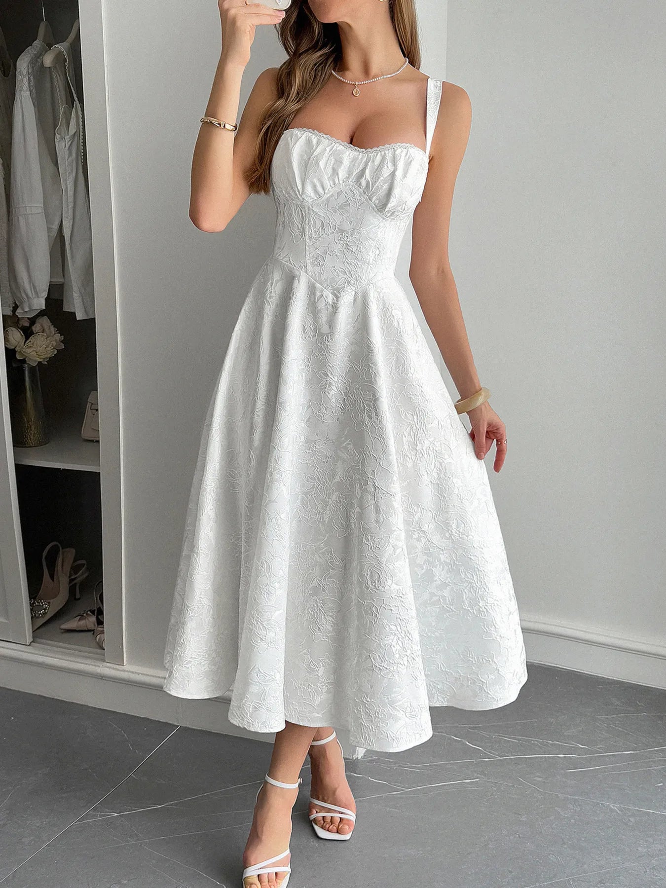 Lace-Up Sleeveless Midi Dress White OutfitFlow