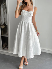 Lace-Up Sleeveless Midi Dress White OutfitFlow