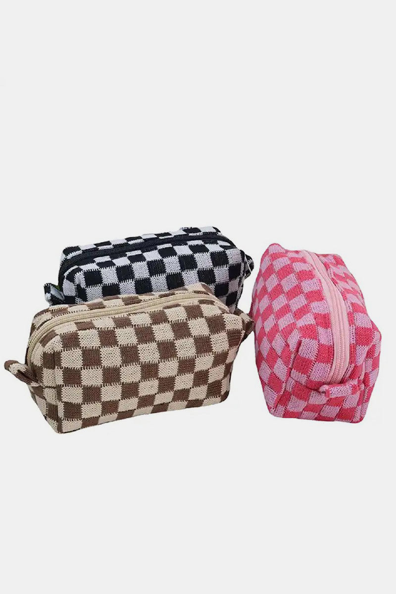 Outfit Flow - Zenana Checkered Pattern Knitted Cosmetic Pouch