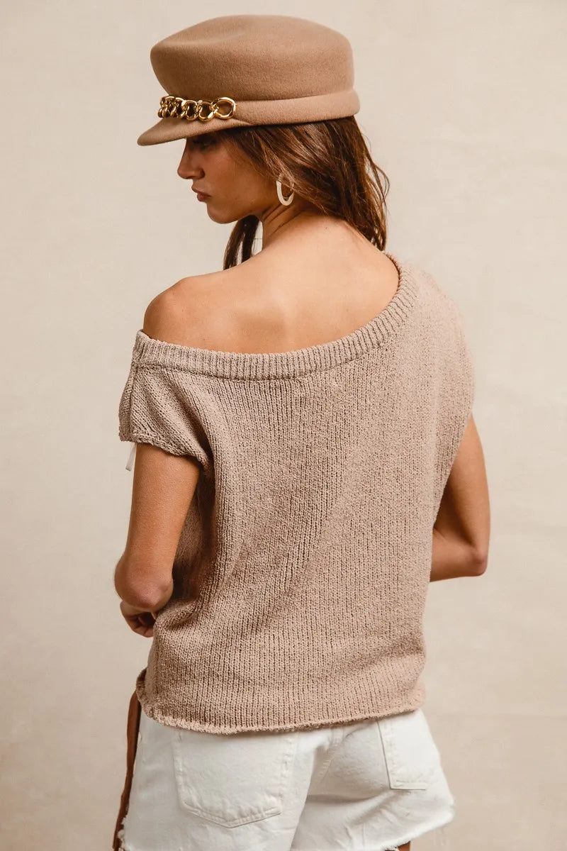 BiBi One Side Off Shoulder Knit Top OutfitFlow