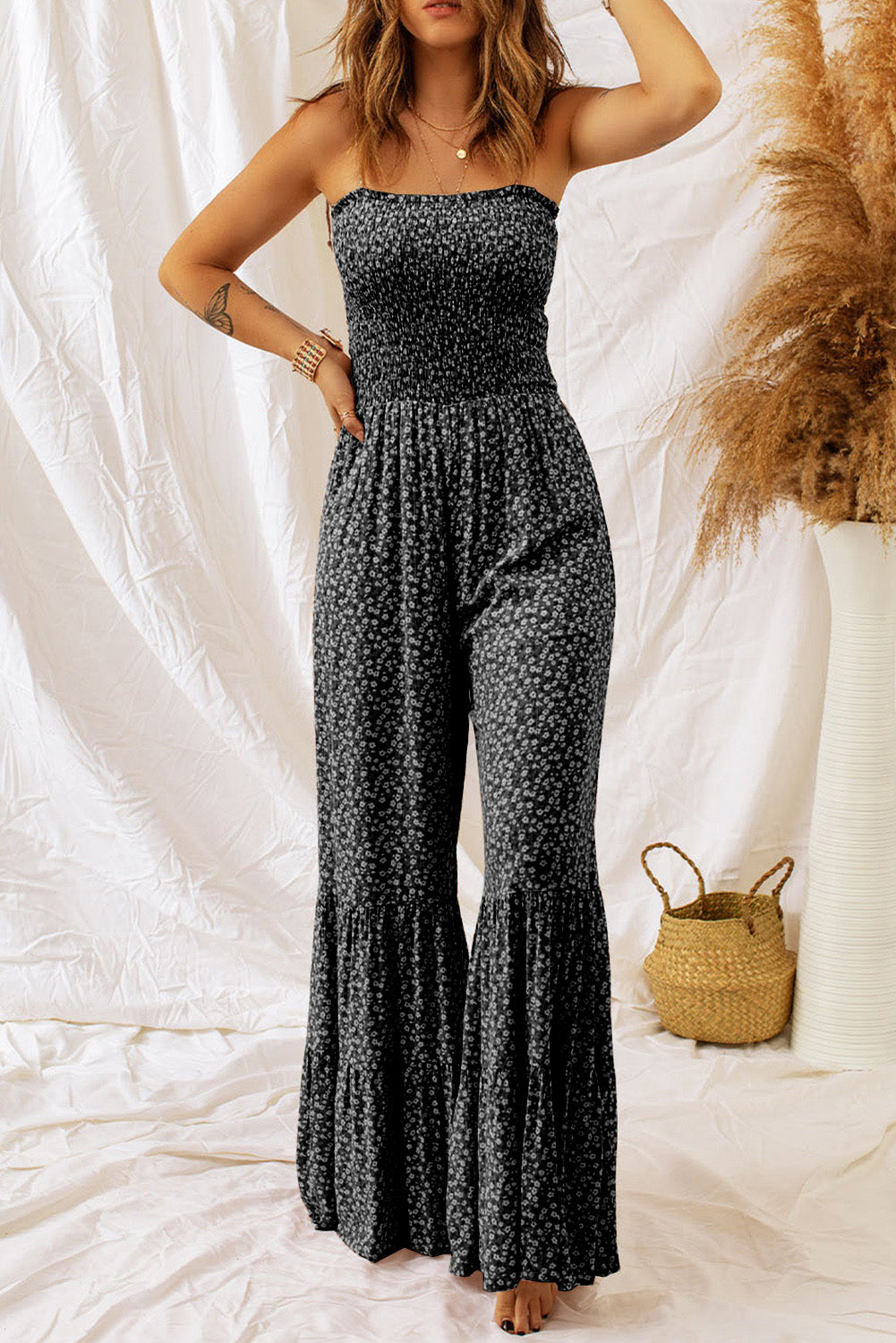 Outfit Flow - Floral Spaghetti Strap Wide Leg Jumpsuit