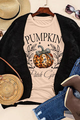 Pumpkin Graphic Round Neck Short Sleeve T-Shirt OutfitFlow
