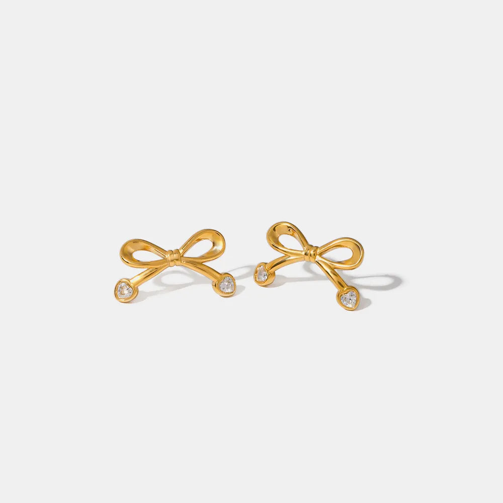 Stainless Steel Inlaid Zircon Bow Earrings OutfitFlow
