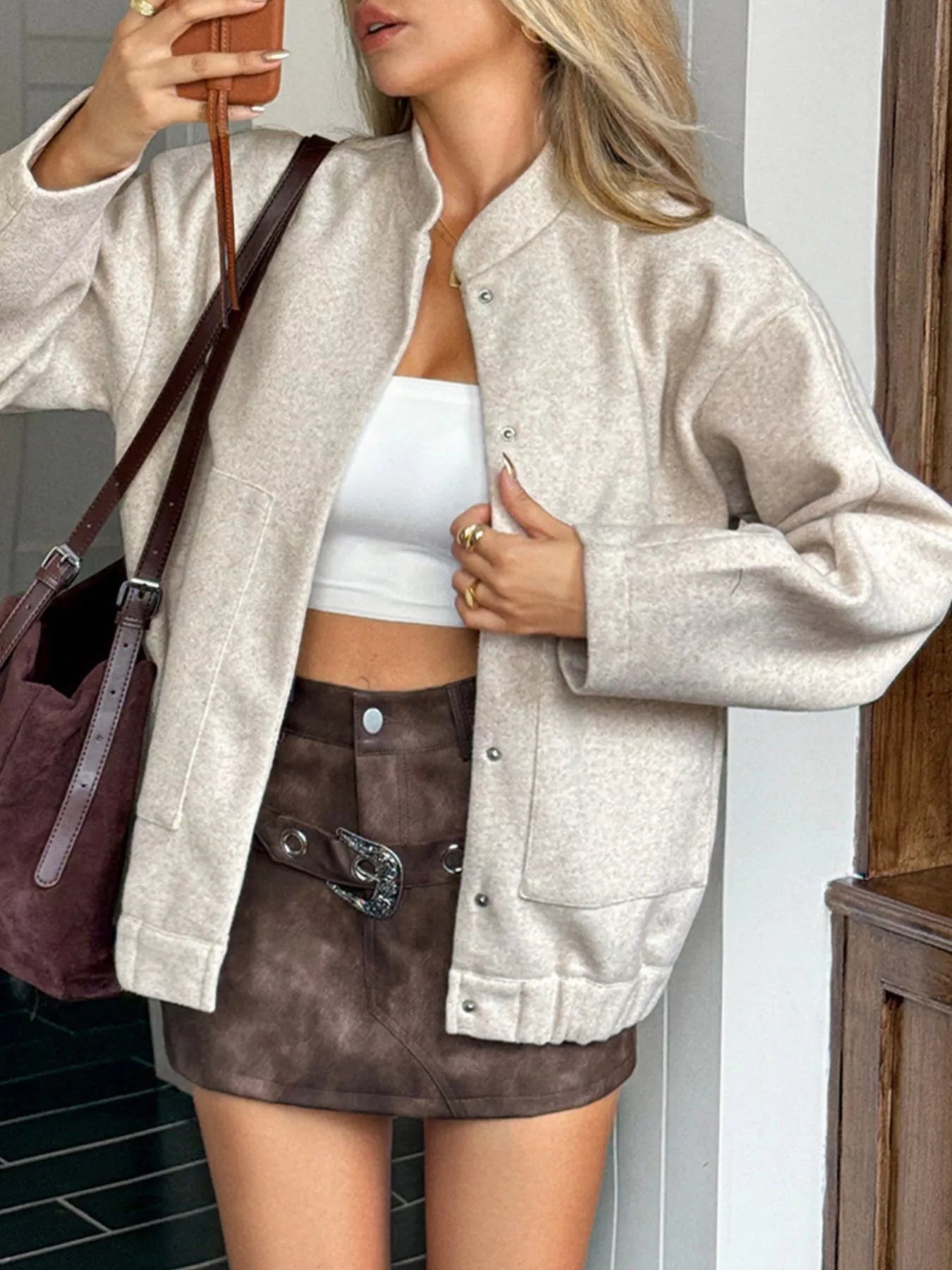 Snap Down Dropped Shoulder Jacket OutfitFlow