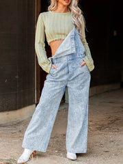 Vintage Washed Wide Leg Denim Overalls with Front Pockets OutfitFlow