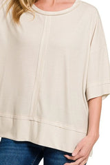 Zenana Ribbed Boat Neck 3/4 Sleeve Top OutfitFlow