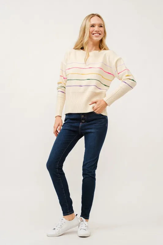 And The Why Multi Striped Pullover Sweater Top OutfitFlow