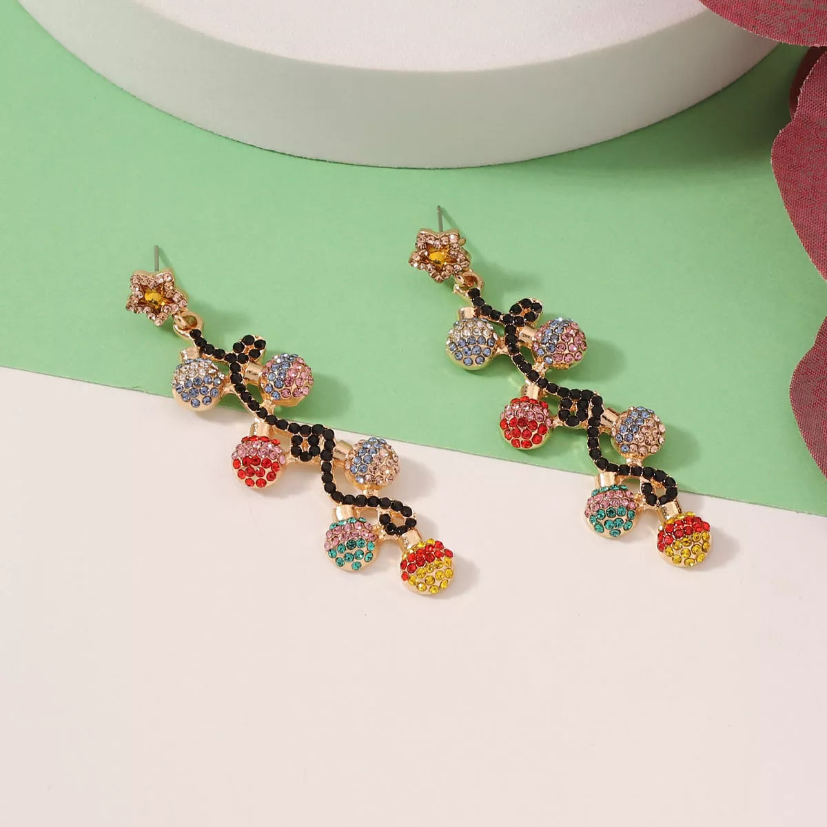 Christmas 18K Gold-Plated Rhinestone Earrings Color onesize OutfitFlow
