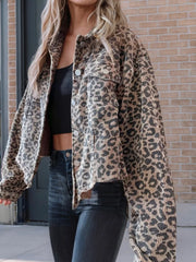 Outfit Flow - Asymmetrical Hem Collared Neck Leopard Jacket