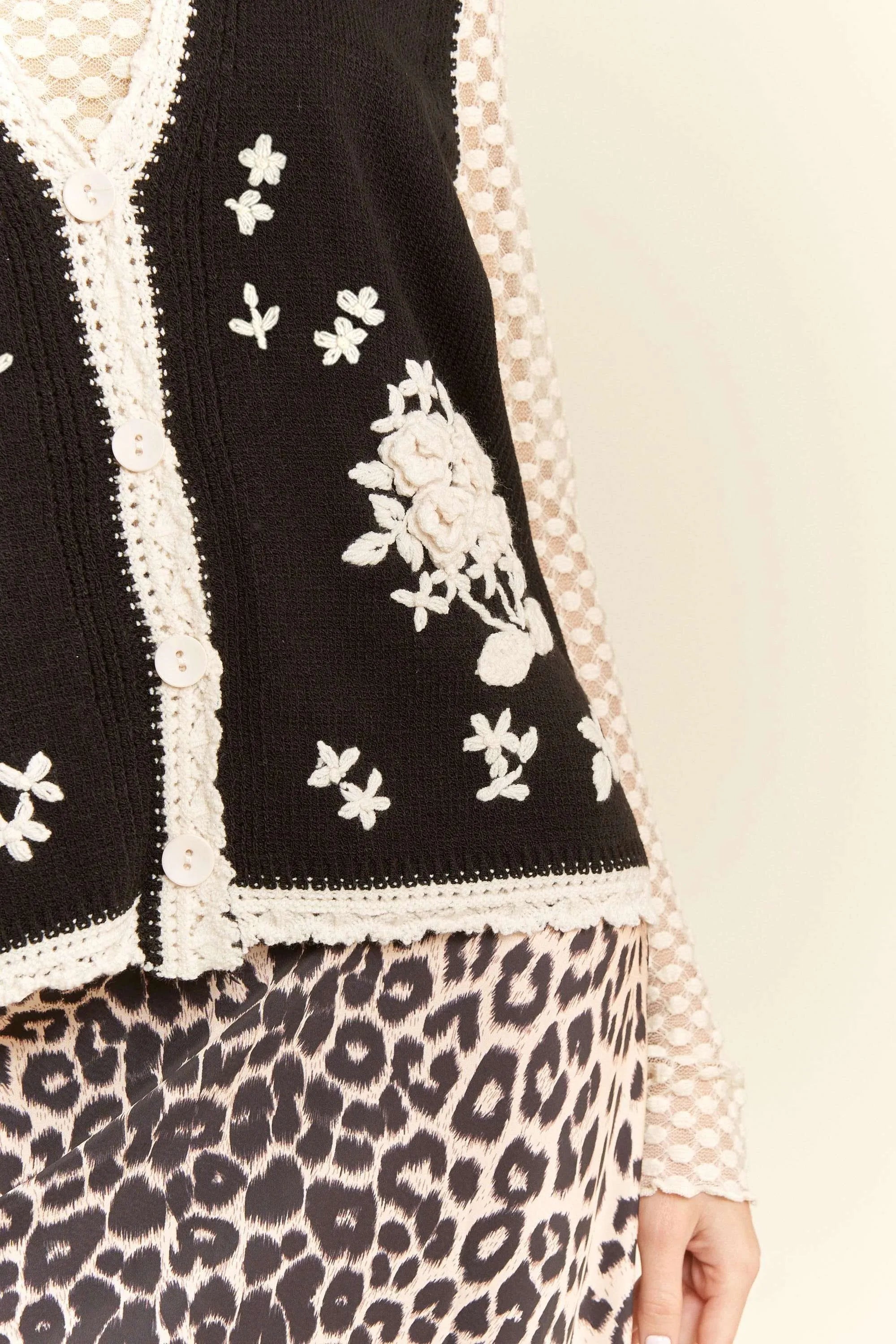 Davi & Dani Floral Embroidered Lace Sweater Knit Vest OutfitFlow