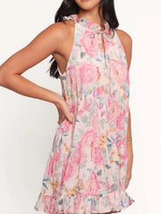 Floral Print Sleeveless Tiered Mini Dress OutfitFlow