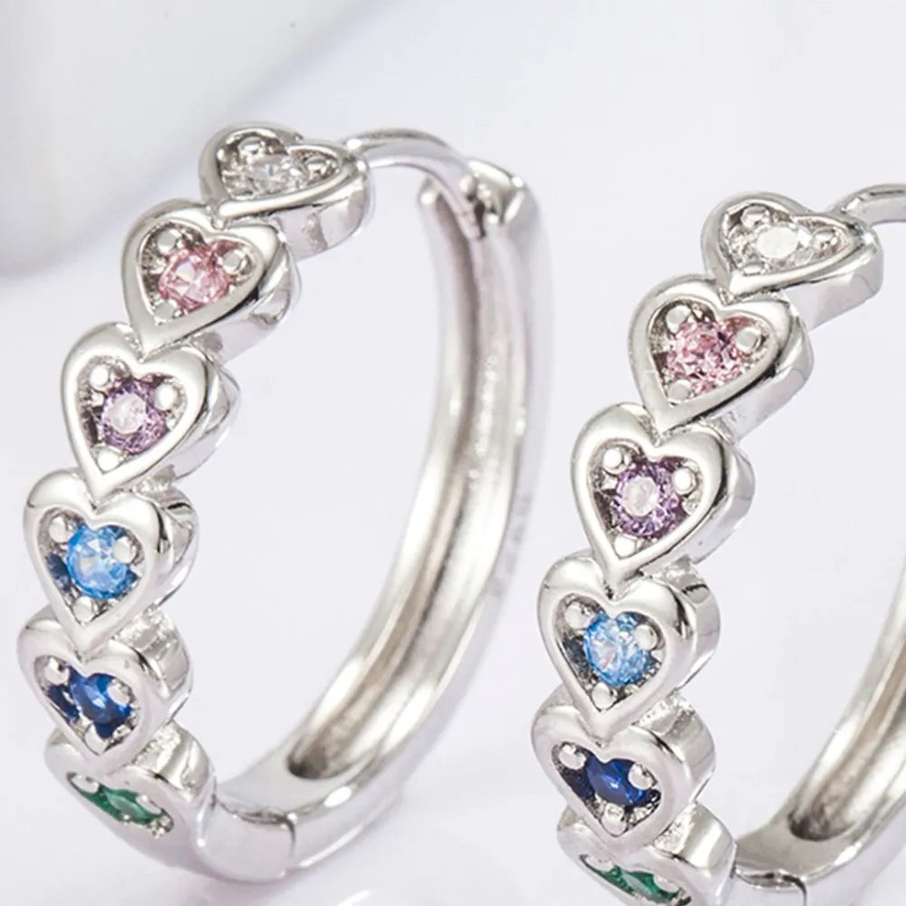 925 Sterling Silver Inlaid Zircon Heart Huggie Earrings OutfitFlow
