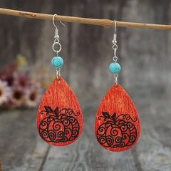 Turquoise Wooden Pumpkin Teardrop Earrings OutfitFlow