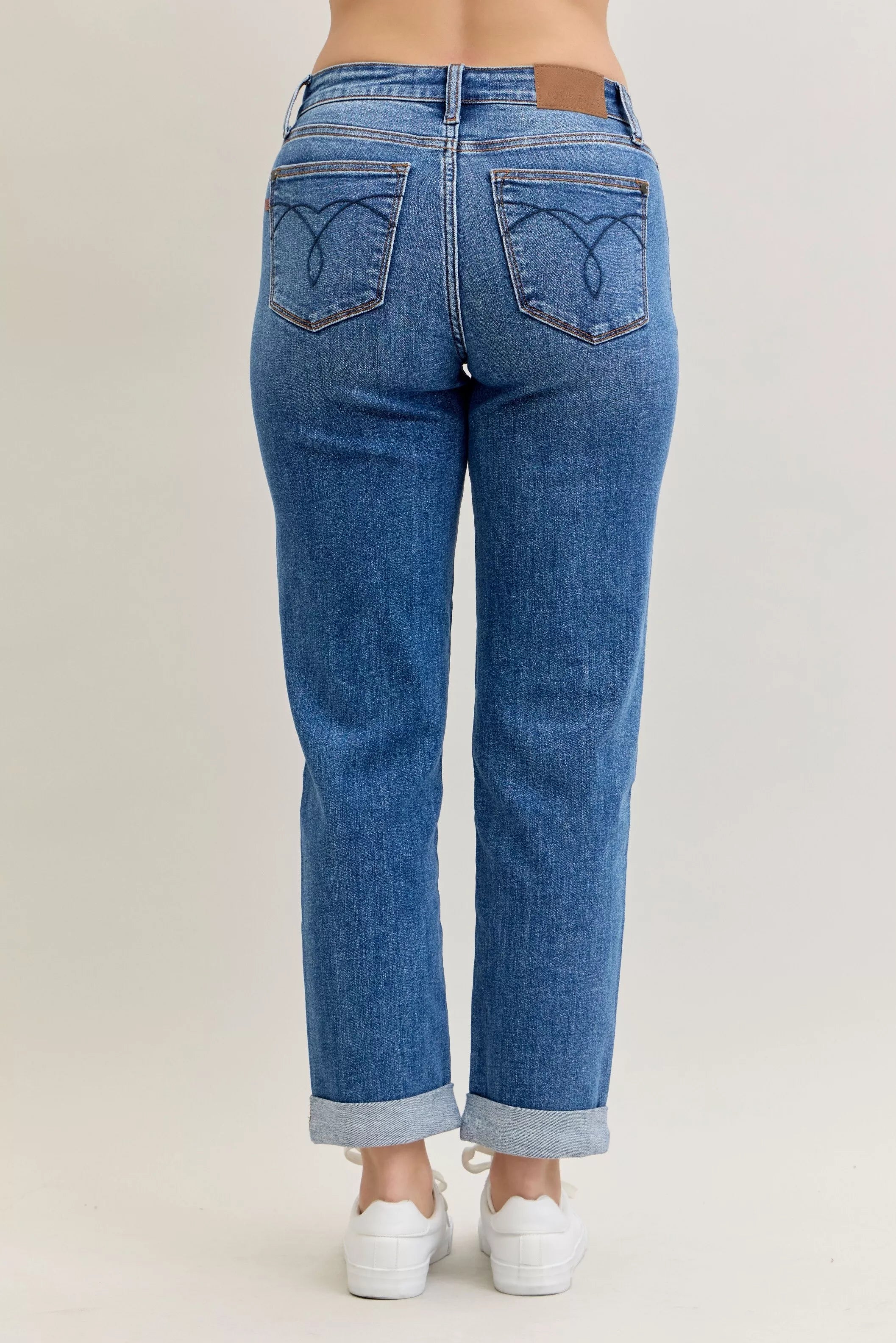 Judy Blue Full Size Mid Rise BF Classic Cuffed Jeans Plus Size OutfitFlow