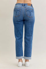 Judy Blue Full Size Mid Rise BF Classic Cuffed Jeans Plus Size OutfitFlow